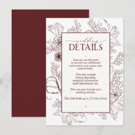 Information om elegant Burgundy Blommigt Line Art  Tilläggskort