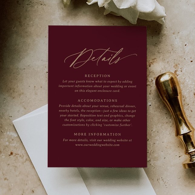 Information om elegant Burgundy Guld Calligraphy B OSA Kort (Skapare uppladdad)
