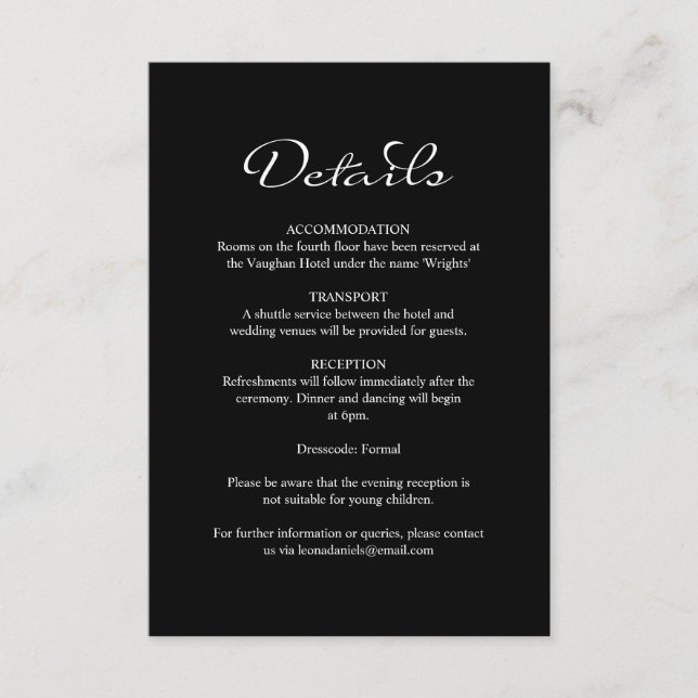 Information om elegant Calligraphy Black Bröllop Tilläggskort (Framsida)