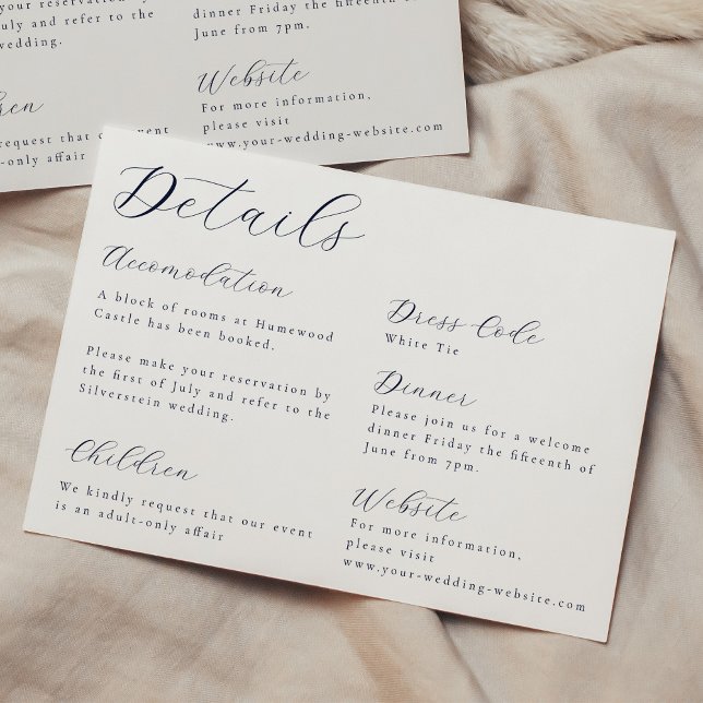 Information om elegant Calligraphy Bröllop Tilläggskort (Elegant Calligraphy Wedding Details Enclosure Card)