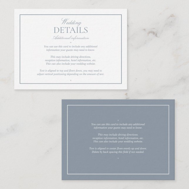 Information om elegant Calligraphy Dusty Blue Bröl Tilläggskort (Fram/baksida)