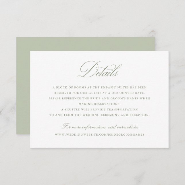 Information om elegant Calligraphy Script Sage Brö Inbjudningar (Fram/baksida)
