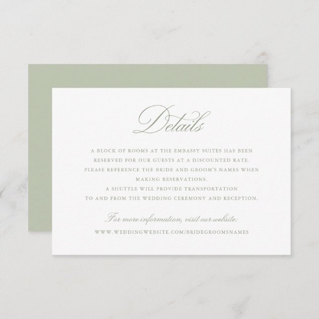 Information om elegant Calligraphy Script Sage Brö Inbjudningar (Fram/baksida)