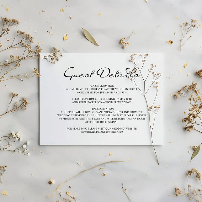 Information om elegant Calligraphy White Bröllop G Tilläggskort (Skapare uppladdad)