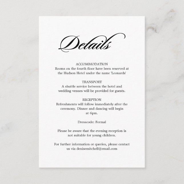 Information om elegant Calligraphy White Bröllop Tilläggskort (Framsida)