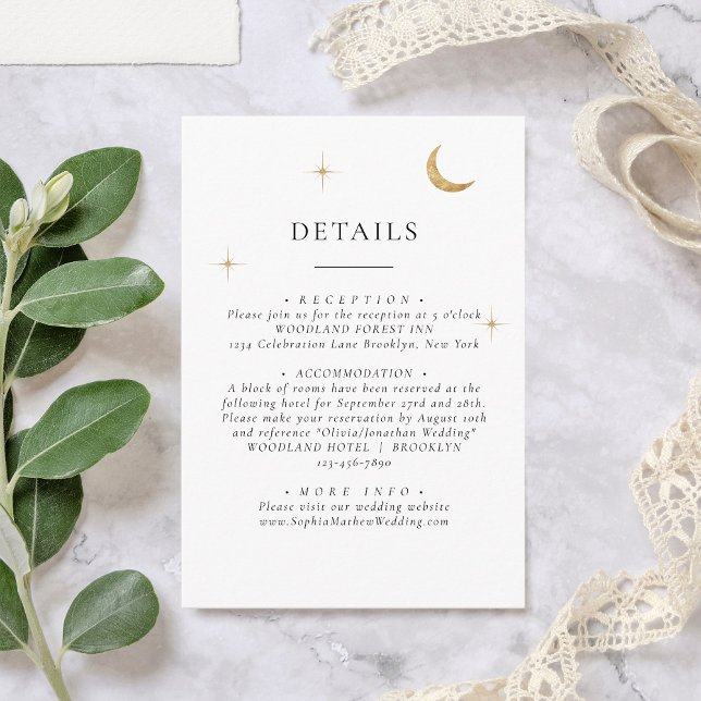 Information om elegant Celestial Guld Måne Stars B Tilläggskort (Skapare uppladdad)