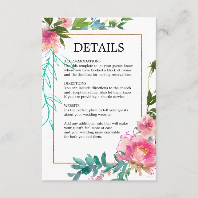 Information om elegant Chic Guld Rosa Blommigt Brö Tilläggskort (Framsida)