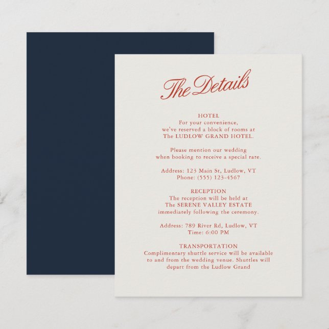 Information om elegant Classic Red & Ivory Bröllop Inbjudningar (Fram/baksida)