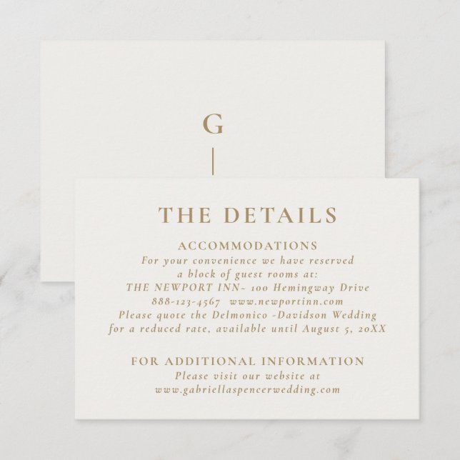 Information om elegant Cream Guld Bröllop Tilläggskort (Fram/baksida)