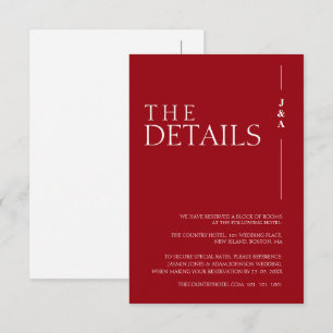 Information om elegant Crimson Red Monogram Bröllo Tilläggskort