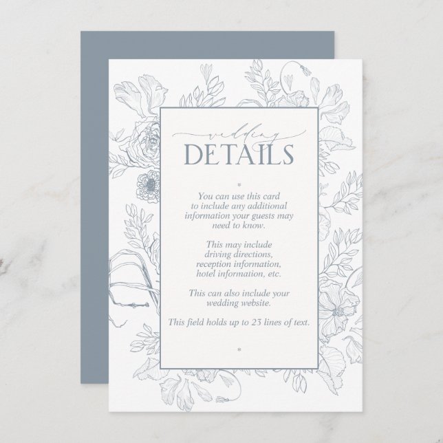 Information om elegant Dusty Blue Blommigt Line Ar Tilläggskort (Fram/baksida)