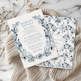 Information om elegant Dusty Blue Grått Blommigt B Tilläggskort