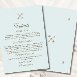 Information om elegant Dusty Blue Pearl Bröllop Tilläggskort