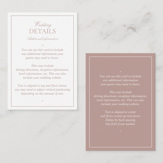Information om elegant Dusty Ro Calligraphy Bröllo Tilläggskort (Fram/baksida)