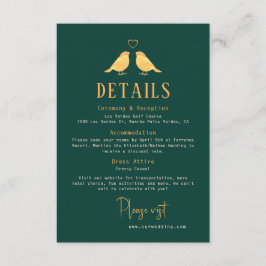 Information om elegant Emerald Grönt & Guld Birds  Tilläggskort
