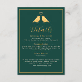 Information om elegant Emerald Grönt & Guld Birds Tilläggskort