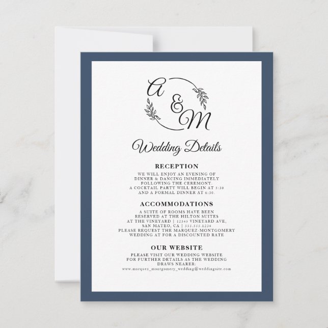 Information om elegant Endern Modern Navy Blue Brö Inbjudningar (Framsida)
