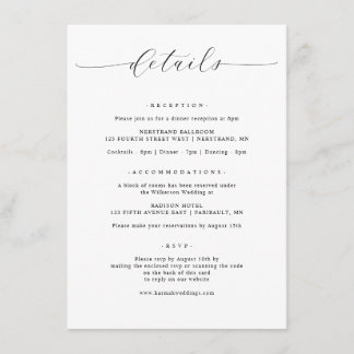 Information om elegant enkel minimalistisk Bröllop Tilläggskort