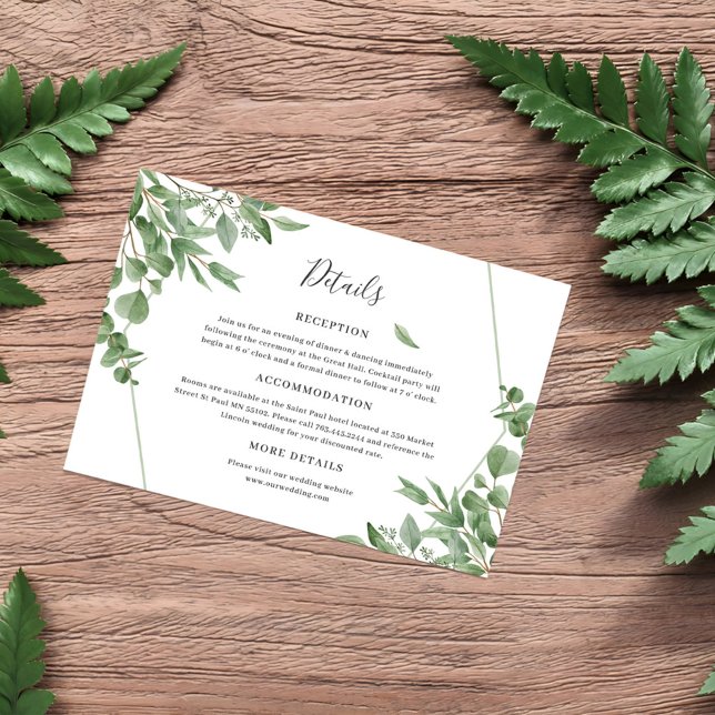 Information om elegant Eucalyptus Löv Bröllop Tilläggskort (Skapare uppladdad)