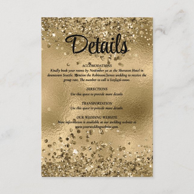 Information om elegant Faux Guld Glitter och Foil  Tilläggskort (Framsida)