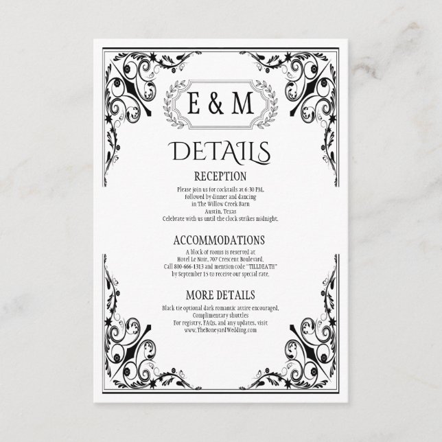 Information om elegant Gothic Monogram Bröllop Tilläggskort (Framsida)