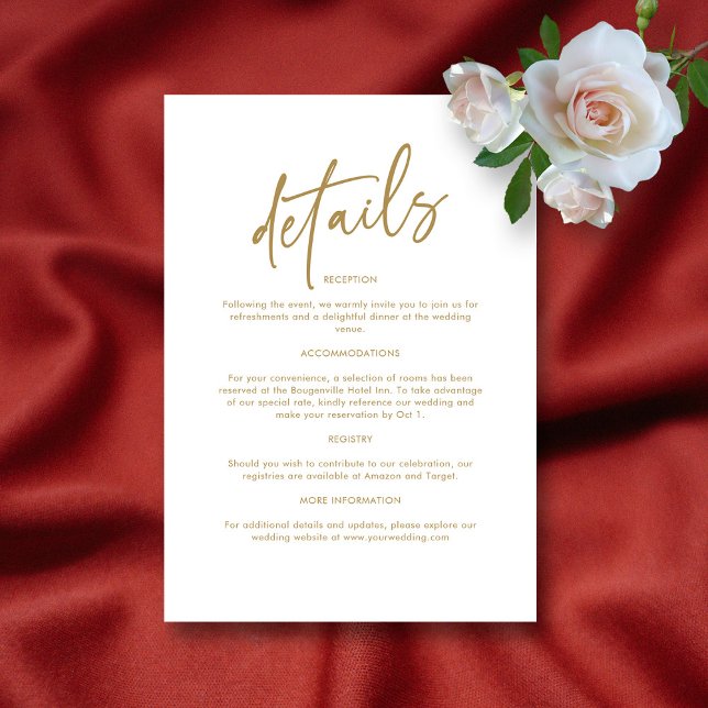 Information om elegant Guld Accented Bröllop Tilläggskort (Elegant Gold Accented Wedding Details Enclosure Card )