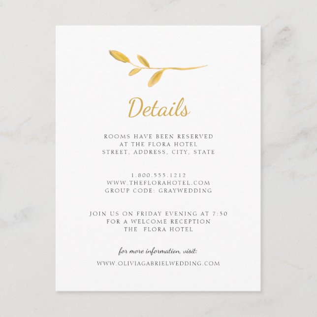 Information om elegant Guld löv Modern Script Bröl Tilläggskort (Framsida)