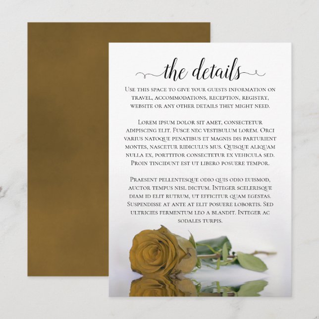 Information om elegant Guld Ochre Romantic Ro Bröl Tilläggskort (Fram/baksida)