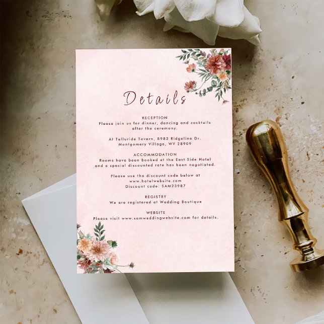 Information om elegant i Rosa Tones Bröllop hösten Tilläggskort (Skapare uppladdad)