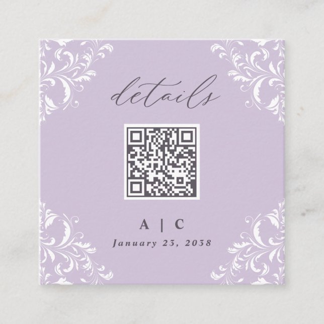 Information om elegant Lavender Lila QR Code Bröll Tilläggskort (Framsida)