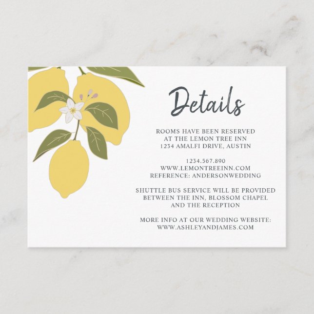 Information om elegant Lemon Theme Bröllop Tilläggskort (Framsida)