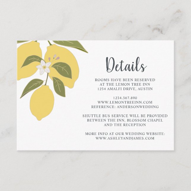 Information om elegant Lemon Theme Bröllop Tilläggskort (Framsida)