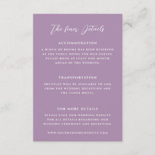 Information om elegant Lilac Bröllop Tilläggskort