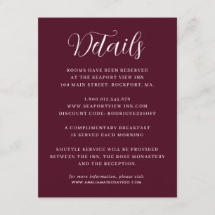 Information om elegant Minimalist Burgundy Red Brö Tilläggskort