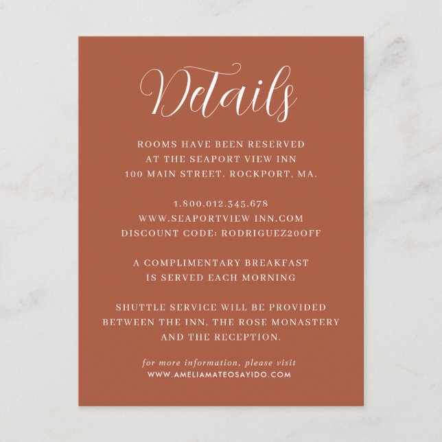 Information om elegant Minimalist Terracotta Bröll Tilläggskort (Framsida)