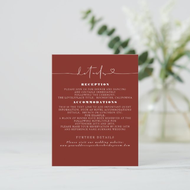 Information om elegant minimalistisk Bröllop Tilläggskort (Stående Fram)