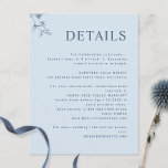 Information om elegant, modern minimal damm blå Br Tilläggskort<br><div class="desc">Kortet Bröllop för elegantens dammiga blå lodrät-detaljinformation med alla textavsnitt som är tillgängliga för anpassning, så att du kan lägga till all information du vill ha. Utformning med modern typografi och minimal stil med subtila, handritade, botaniska detaljer. Om det behövs kan du markera "redigera med hjälp av verktyg" och ändra...</div>