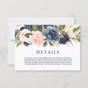 Information om elegant Modern Navy & Bröllop Info OSA Kort