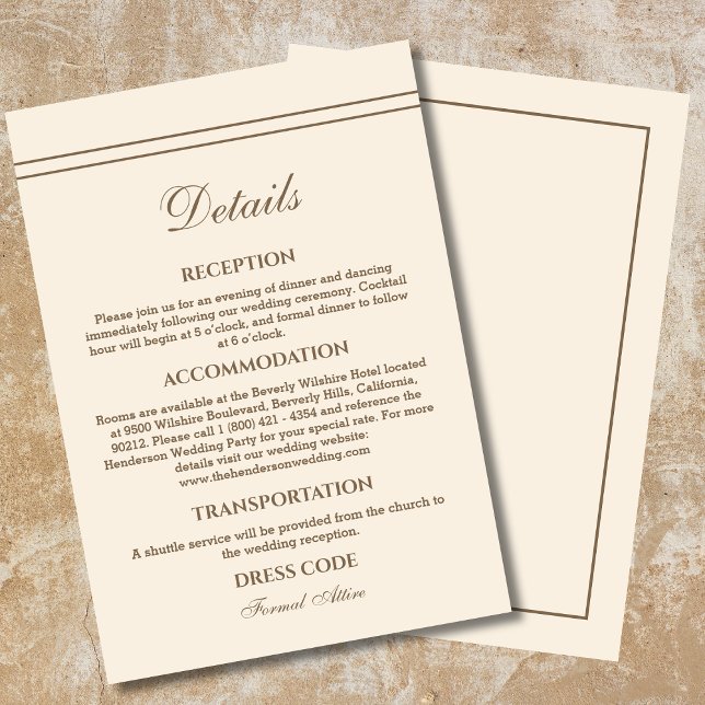 Information om elegant Modern Taupe Cream Bröllop Tilläggskort (Skapare uppladdad)
