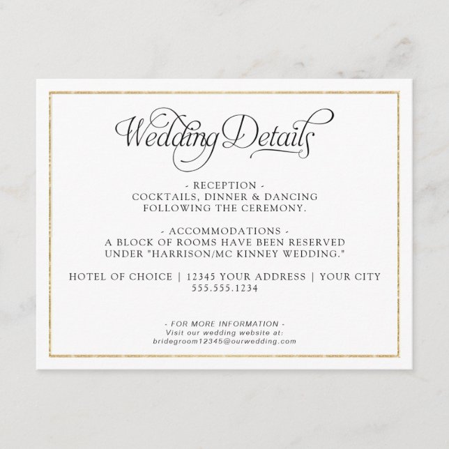 Information om elegant Monogram skript Guld Bröllo Tilläggskort (Framsida)