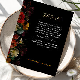 Information om elegant mörk moody blommor bröllop tilläggskort