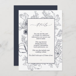 Information om elegant Navy Blue Blommigt Line Art Tilläggskort