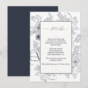 Information om elegant Navy Blue Blommigt Line Art Tilläggskort