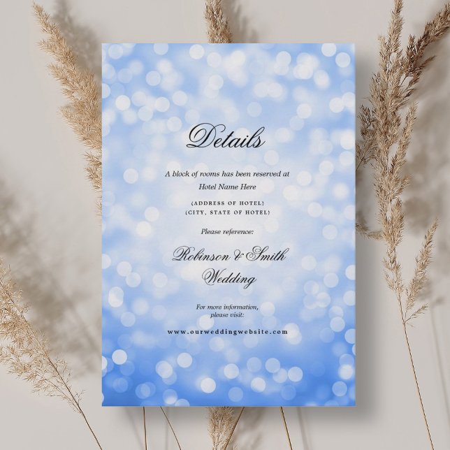 Information om elegant Navy Blue Bokeh Ljus Bröllo Tilläggskort (Elegant Navy Blue Bokeh Lights Wedding Details Enclosure Card)