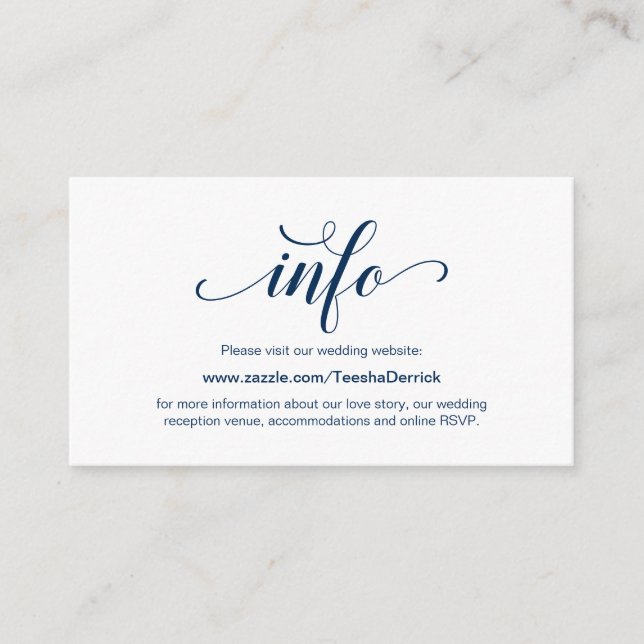 Information om elegant Navy Blue, Bröllop webbplat Tilläggskort (Framsida)