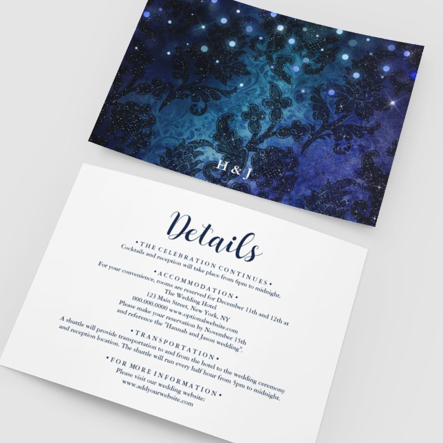 Information om elegant Navy Blue Winter Wedding Tilläggskort (Elegant Navy Blue White Winter Wedding Details Enclosure Card
)