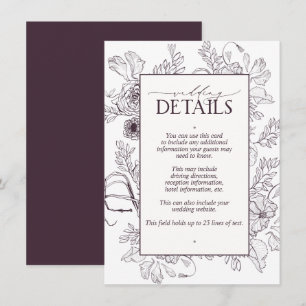 Information om elegant Plum Lila Blommigt Bröllop Tilläggskort