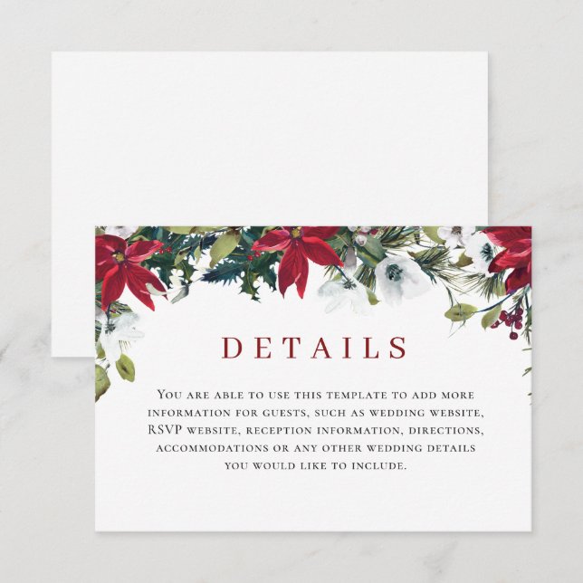 Information om elegant Red Poinsettia Watercolor Tilläggskort (Fram/baksida)