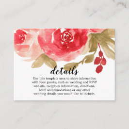 Information om elegant Red Watercolor Ro Bröllop Tilläggskort