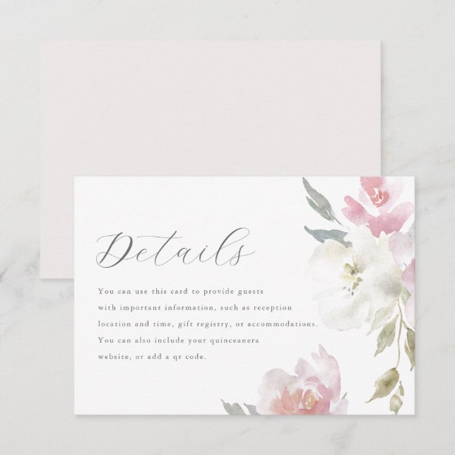 Information om elegant Rosa Blommigt Quinceanera G OSA Kort (Fram/baksida)